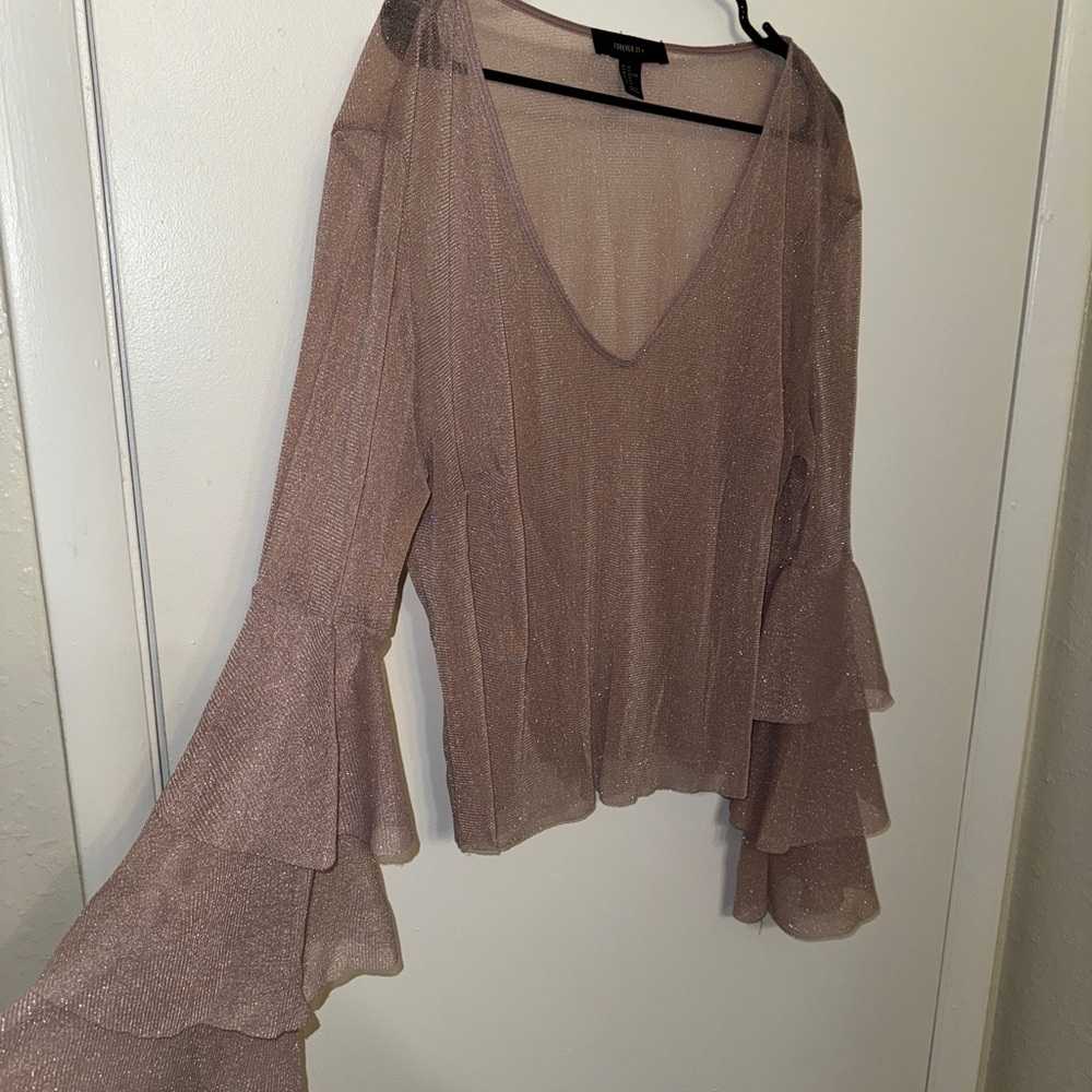 Pink Sheer Ruffle Sleeve Top - Picture 2 of 4